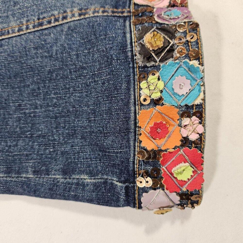 Vintage BERER Embroidered Sequin & Beaded Denim Jean Jacket Size Large - Picture 8 of 9